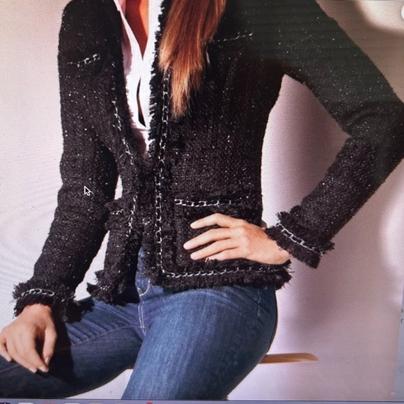 Boston Proper Parisian Wool Blend Jacket Black and Silver Size 12 Chain Trim - Picture 2 of 9